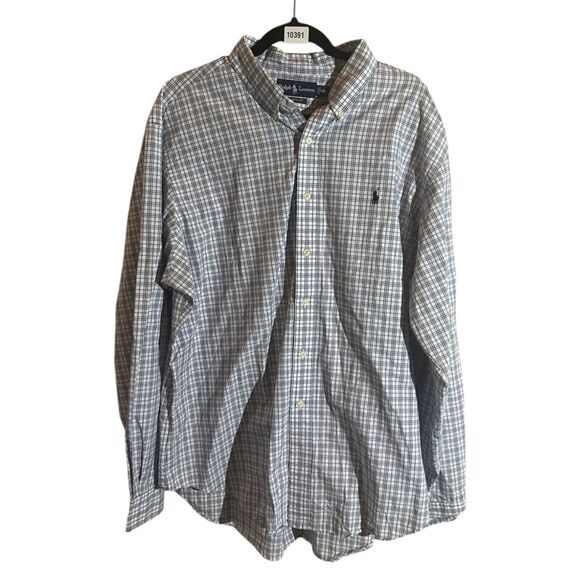 POLO Ralph Big & Tall Classic Fit Performance Shirt White Blue Plaid Men's XXL - Picture 1 of 9